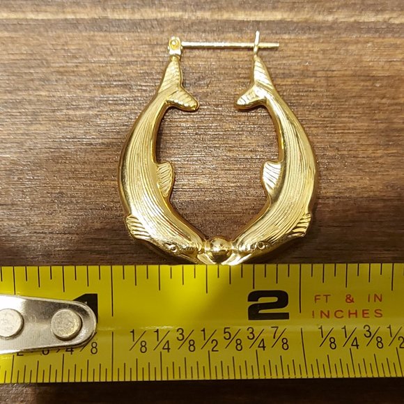 14K Gold Fish Hoop Earrings - Picture 4 of 7
